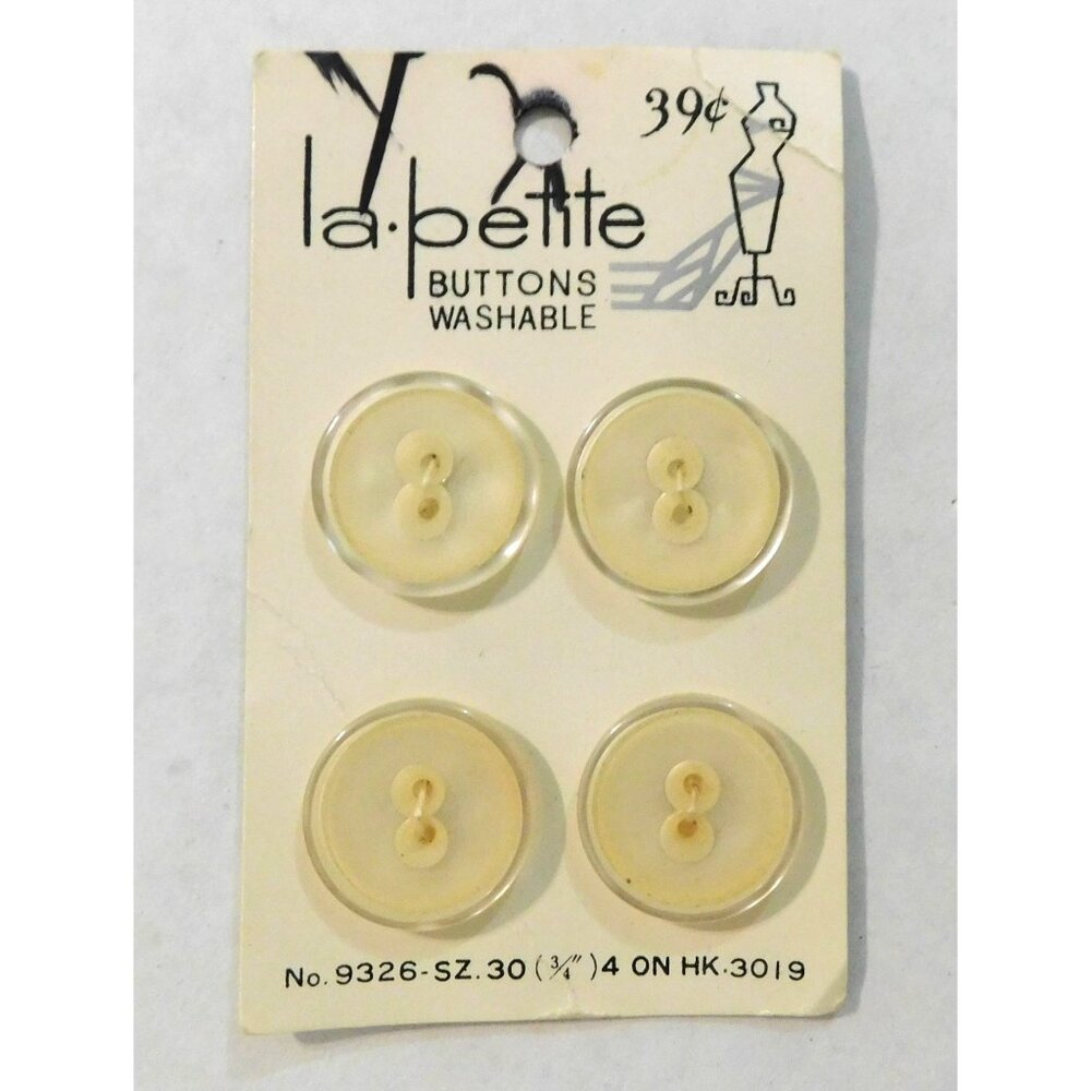 Vintage La Petite White Pearl Buttons Set of 2 Round Washable 3/4 Inch